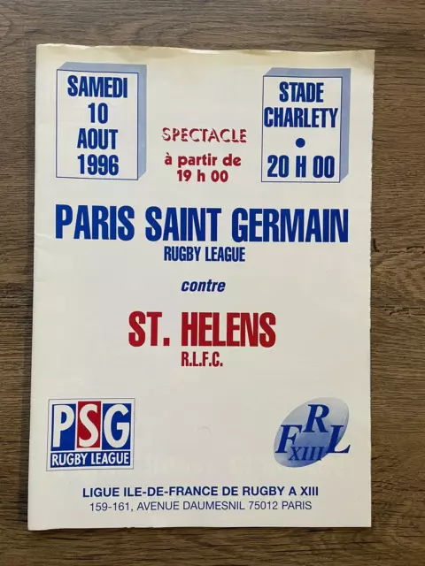 Rare August 1996 PSG Paris St Germain St Helens Rugby Football League Programme
