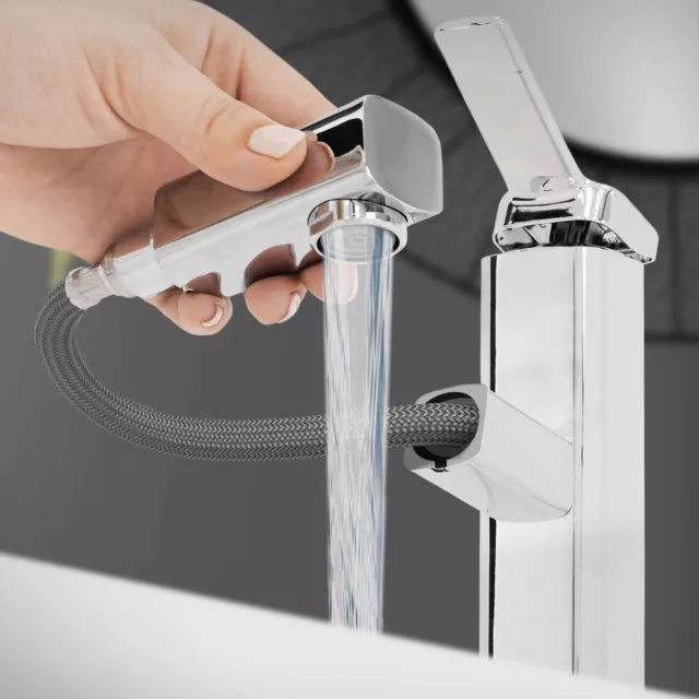 Grifo extensible cromado monomando mezclador de frío y calor de lavabo/fregadero