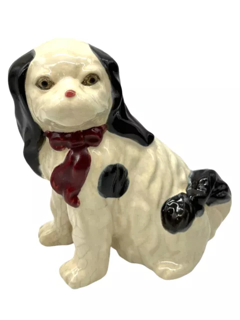 Vintage White Black King Charles Spaniel Staffordshire Mantle Dog 9” x 8” Heavy