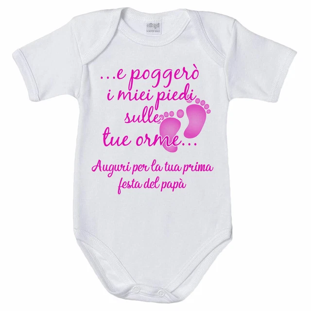 Body Neonato Manica Lunga - Frase Auguri Pap&agrave;, Bianco, Cotone, Per Prima Festa Del Pap&agrave; E Compleanno