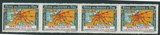 Bande de 4   vignettes Jeanne d'Arc Compiègne 1911