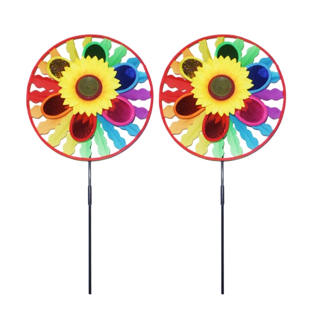 2 STÜCK Sonne Plattenspieler Windmühle Bunte Pailletten Kunststoff Windrad Outdo