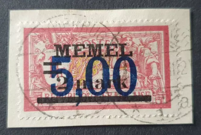 1921 Memel 5 Mark Overprinted On Piece Germany Deutschland Vf Used