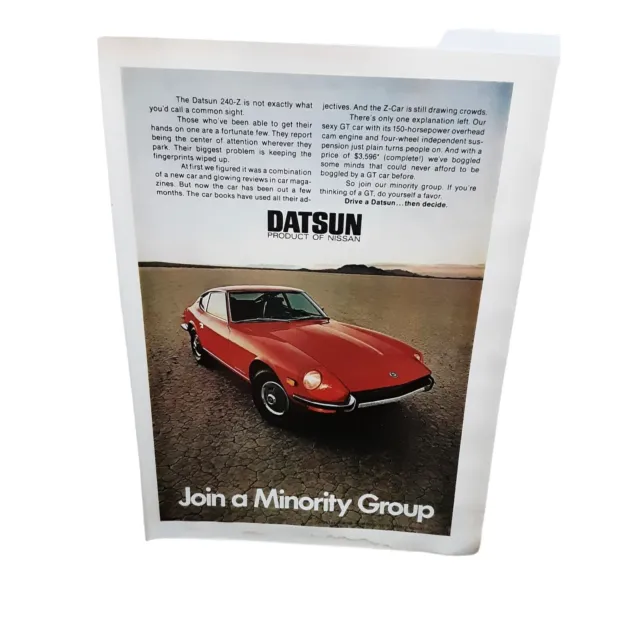 Vintage 1971 Datsun 240Z car Ad Original epherma