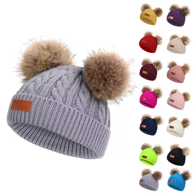 Toddler Girls Boys Winter Hat Kids Pom Pom Beanie Hats Baby Faux Fur Pom Beanies