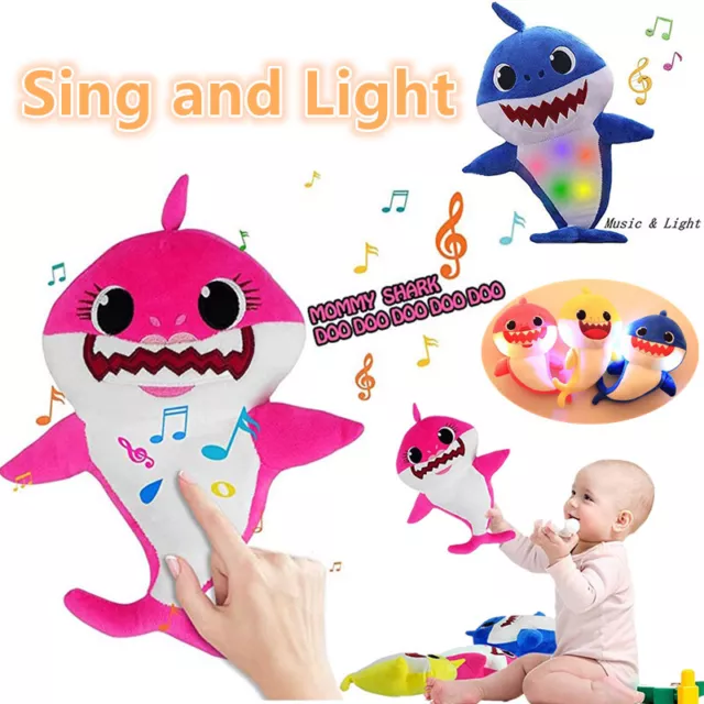 Baby Cartoon Sing and Light Shark Plush Toys Soft Stuffed Doll Kids Funny Gifts