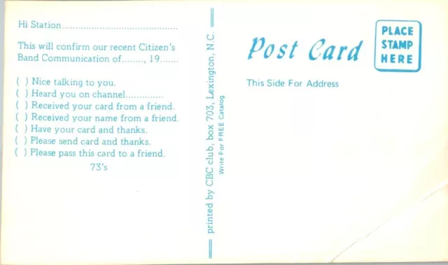 Postcard - CB radio QSL postcard comic Fred Pauline Farrar 1970s Pennellville NY 2