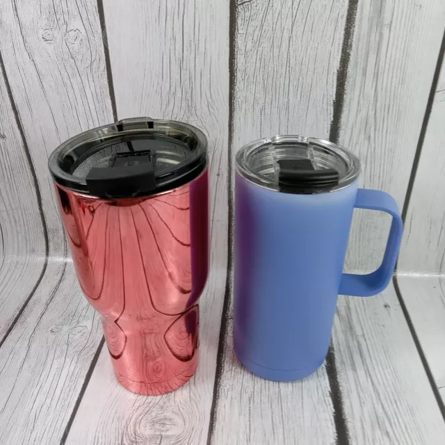 Lilac Purple Rose Red  RTIC  Travel Mug Tumbler Handle & Lid Lot Of 2