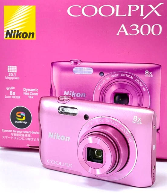 [Near Mint] Nikon COOLPIX A300 20.1MP Digital Camera Pink 8x zoom Wi-Fi w/ Box