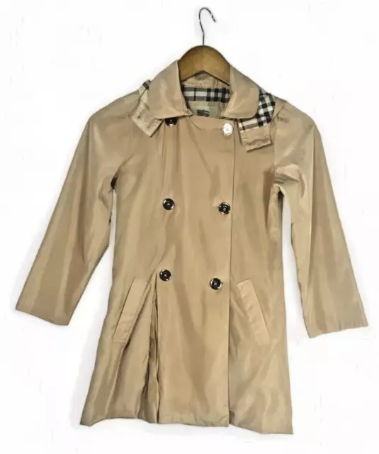 Burberry London Girls Size 7yrs old M Hooded Nova Check Rain Jacket Biege Tan