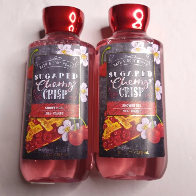 2 Bath & Body Works Sugared Cherry Crisp Shower Gel Shea Vitamin E Wash 10 oz