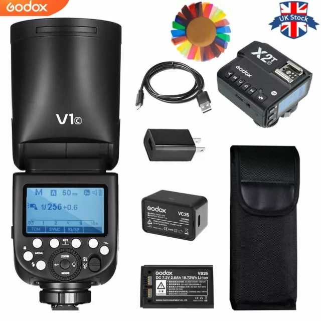 UK Godox V1C  TTL 1/8000s Round Head Camera Flash+X2T-C TTL Trigger For Canon