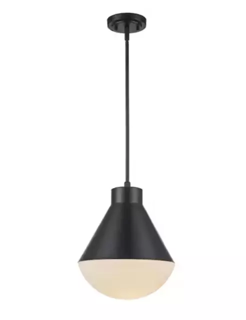 Ludlow 1-Light Black Hanging Pendant Light with Opal Glass Shade