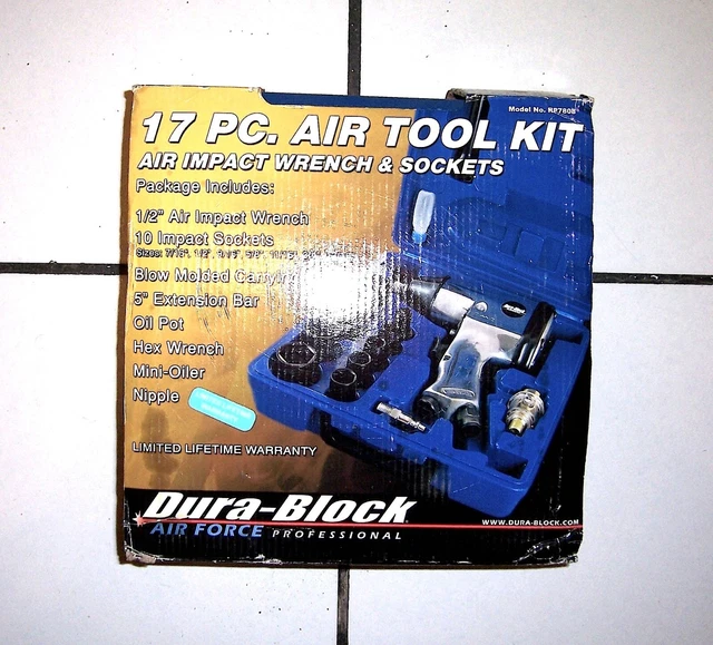 DURA-BLOCK Brand 17-PC AIR TOOL KIT w/WRENCH+SOCKETS in CASE, EX/UNUSED/COMPLETE