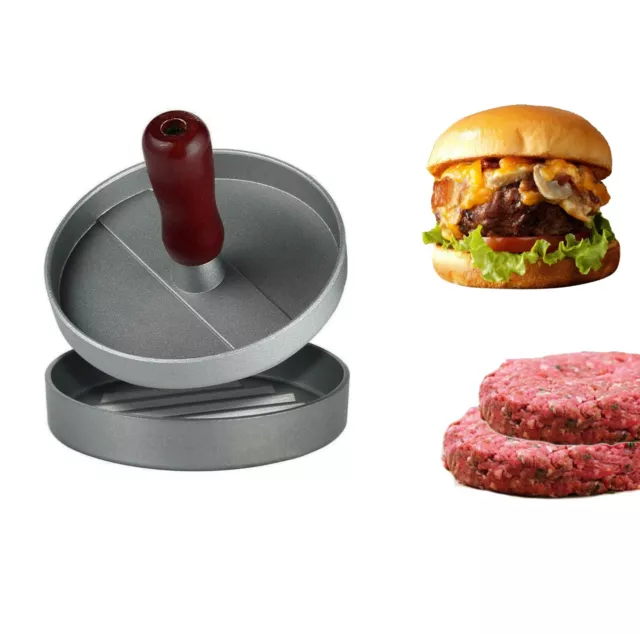 Burger Press Hamburger Maker Non Stick Aluminium Beef Patty Meat BBQ Mould 12cm 2