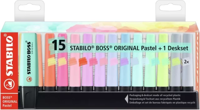 EVIDENZIATORE - STABILO BOSS ORIGINAL Pastel Desk-Set - 15 in 14 colori  ass. EUR 20,50 - PicClick IT