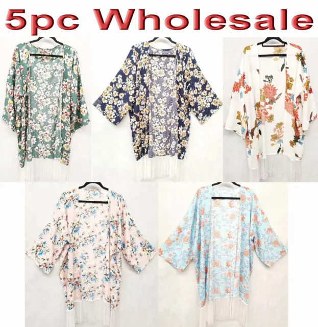 5pc Wholesale Large Women Kimono Top With Tassel Beach Cover Open Free Size Mix