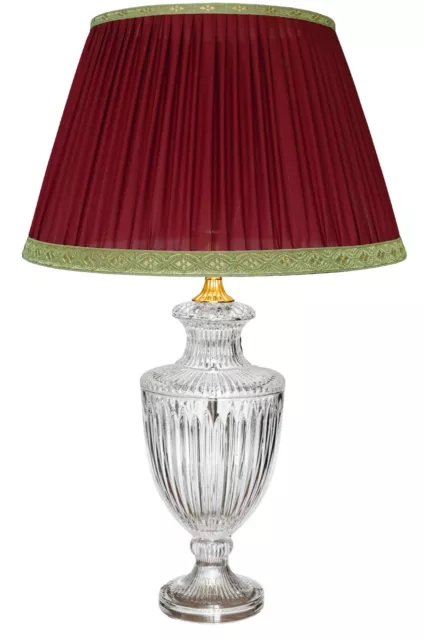 Lampada da tavolo lusso classica in cristallo con paralume in seta plissettato