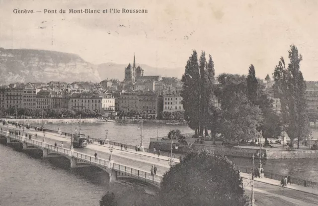 AK  Genève. Pont du Mont-Blanc et l'Ile Rousseau 1916