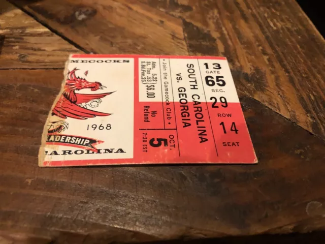 1968 Ncaa Georgia Bulldogs @ South Carolina Gamecocks Football Ticket Stub