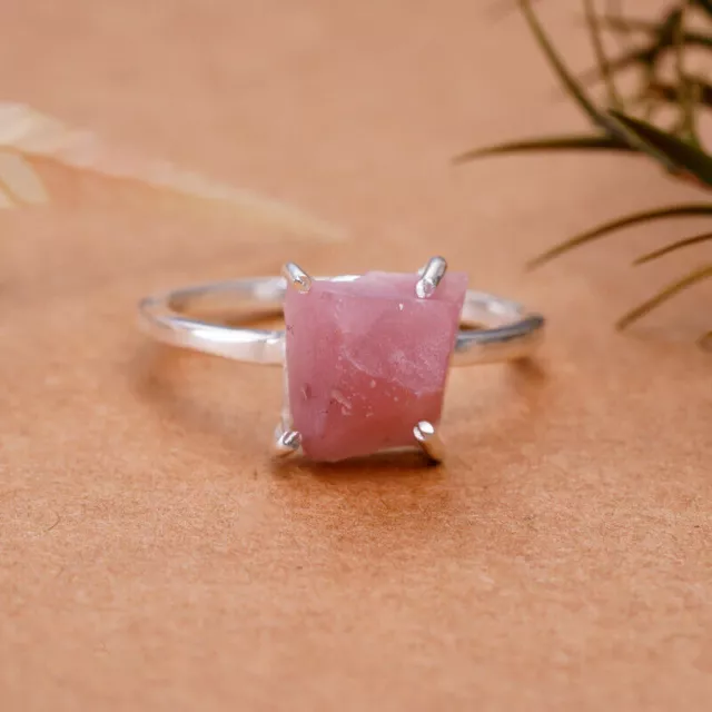 Anillo de boda de plata esterlina 925 de piedra rosa natural de 2,4 gm