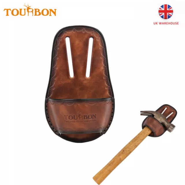 TOURBON Leather Hammer Holster Workshop Tool Carrier Pouch for Belt Brown UK