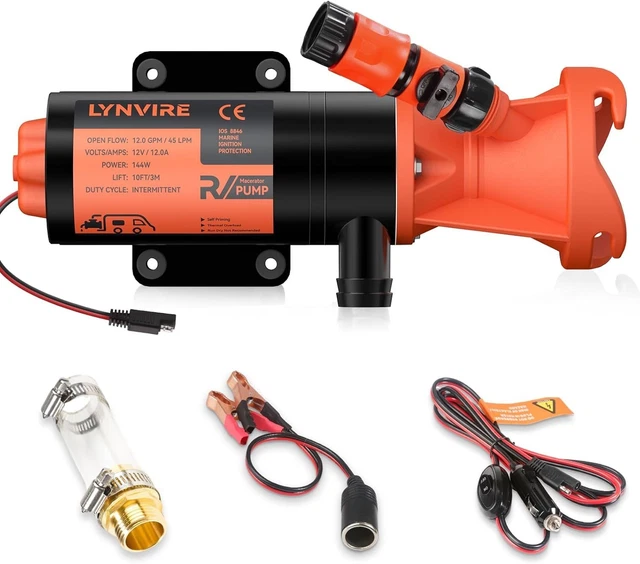 Akozon Pompe de macération RV 12V 9,8 pieds 12GPM Pompe à eaux usées
