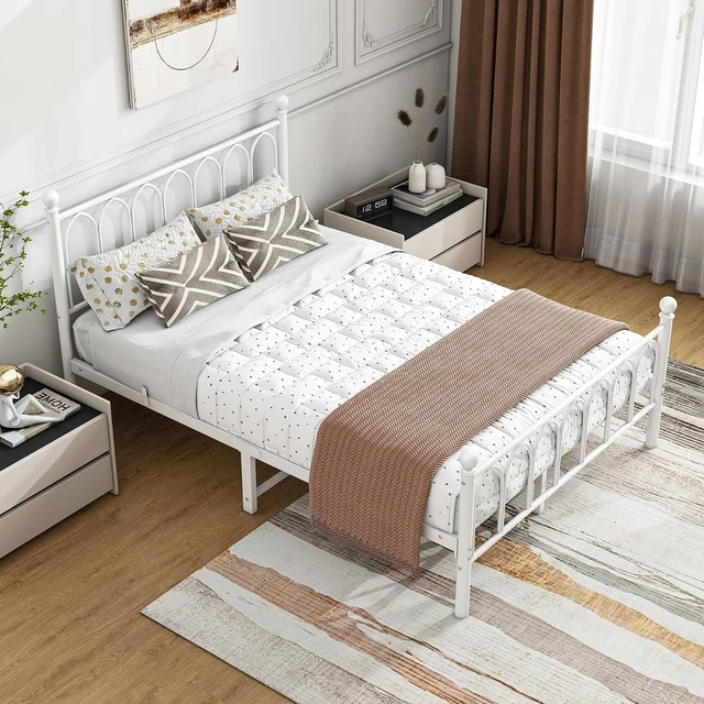 DOUBLE BED FRAME with Headboard and Footboard,Metal Platform Bed Frame ...