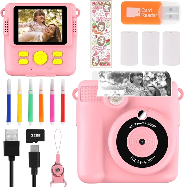 Fotocamera Istantanea Per Bambini Con Stampa Su Carta Riciclata - 5 Risoluzioni, 18 Effetti, Giochi E MP3, Viola, Include 2 Rotoli Di Carta