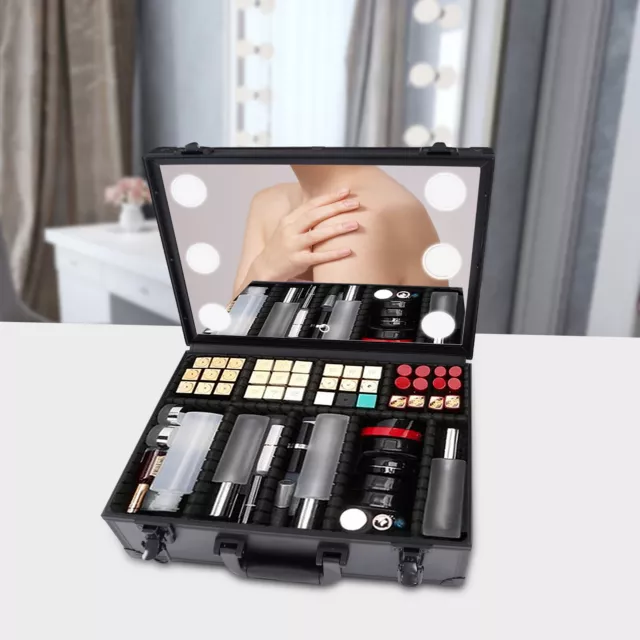 Reise Kosmetik Aufbewahrungsbox Make Up Box Schminkkoffer mit LED Licht Spiegel