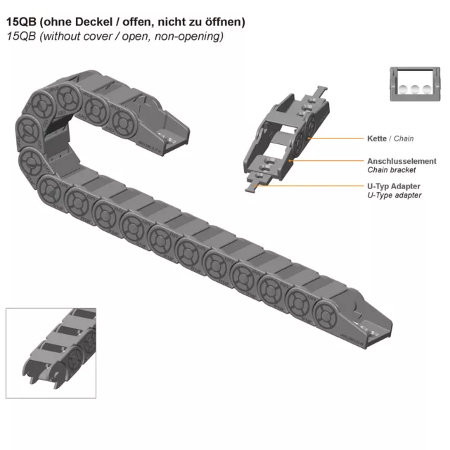 1M, Energiekette 15x20mm,R28,nicht zu öffnen - Schleppkette - Kabelführung 2