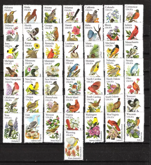 Sc 1953-2002 STATE BIRDS and FLOWERS U.S. MINT Stamp SET of FIFTY Different MNH