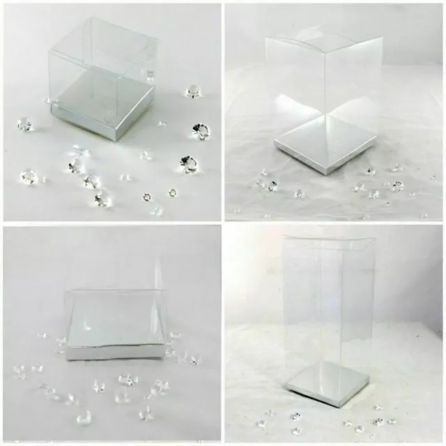 20 CLEAR PVC Boxes w Base 14 SIZES Wedding Party Bomboniere Candy Favor Favour