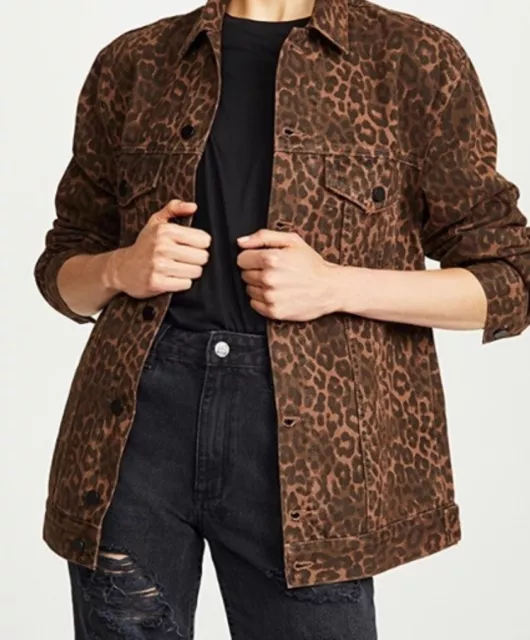 Alexander Wang Daze Animal Print Denim Jacket Oversized in Tan Leopard Print 