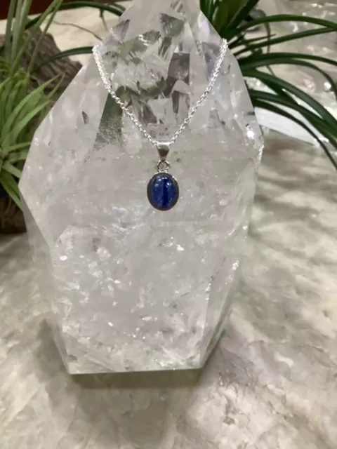 Kyanite pendant small .925 sterling silver with 18” Italian rolo sterling chain