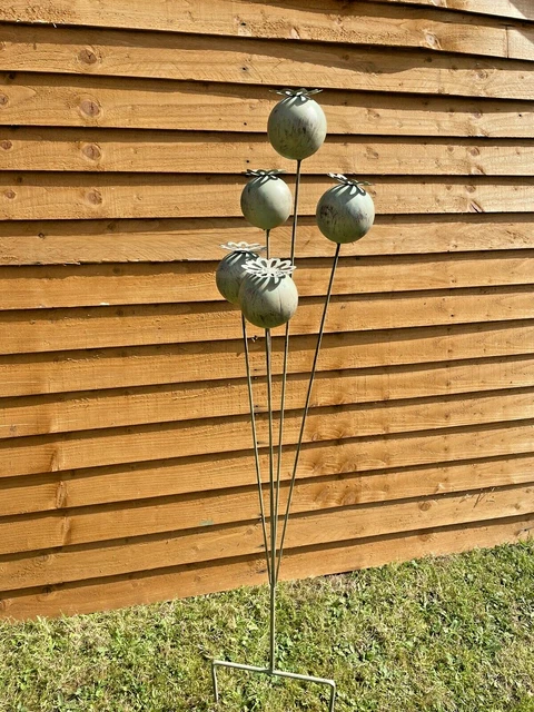 Mohn Gartenpfahl Ornament Rasen Metall Geschenk schrullig 5 Stängel Blumenpfahl