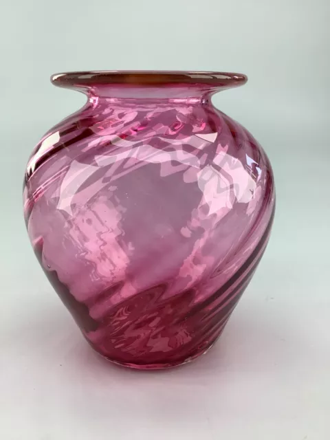 Signed Australian Art Glass Vase by Matthew Larwood Pink Twist 1998