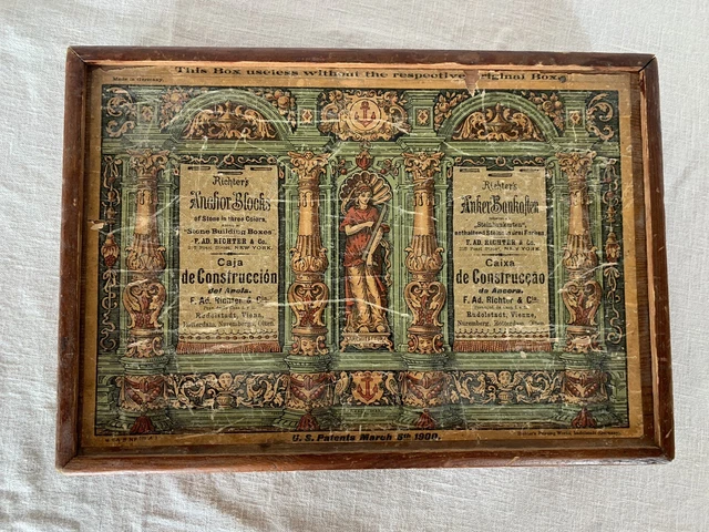 Antique 1880 German Richter's Anchor Box Building Stones Toy Antique 1880 German Richter's Anchor Box Building Stones Toy