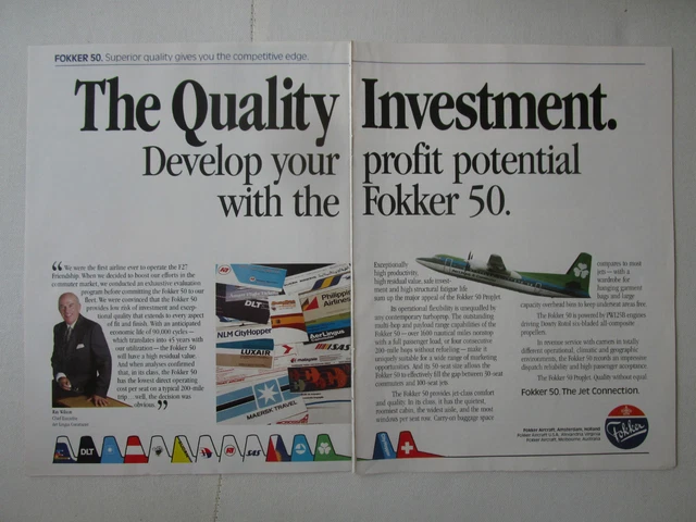 9/1989 Pub Fokker Aircraft Fokker 50 Aer Lingus Commuter Ray Wilson Original Ad