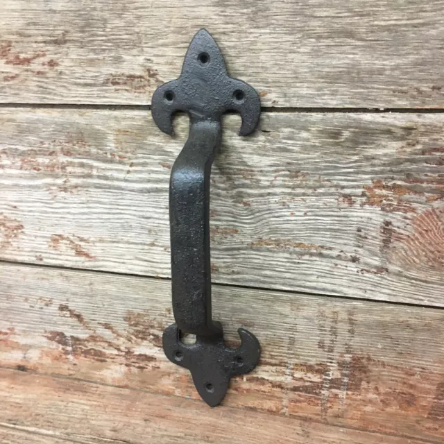 Large 12” Cast Iron Fleur De Lis Barn Door Handle Antique Fancy Wrought French