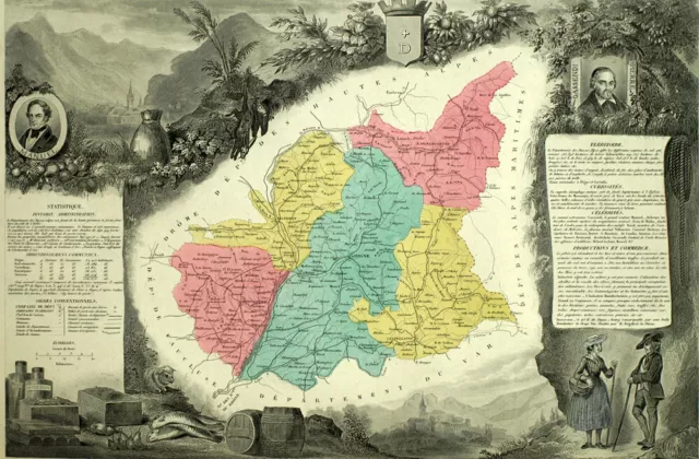 1861 Carte géographique ancienne DÉPARTEMENT DES BASSES ALPES DE HAUTE PROVENCE