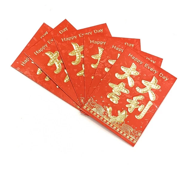 Pack of 6 Chinese Lucky Red Packets / Envelopes Happy New Year Hong Bao Wedding