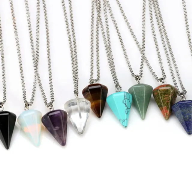 Natural Gemstone Necklace Chakra Stone Pendant Energy Healing Crystal with Chain 11