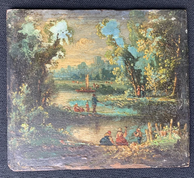 Tableau ancien peinture huile sur toile paysage signé avec cadre doré