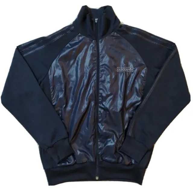 Mens Adidas Olympia Jacket Black Wet Look Size M Medium Full Zip Track Jacket