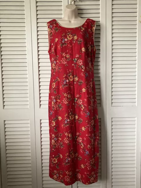 Jessica Howard Woman Sleeveless Red Floral Linen/Rayon Dress Size 14