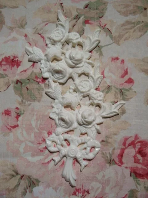 Shabby & Chic Rose Floral & Bow Center Furniture Applique Architectural Onlay