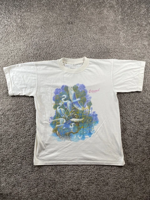 VINTAGE Cozumel Shirt Mens Extra Large White Heron Bird Palm Tree Mexico 90s
