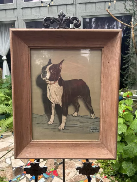 VINTAGE GLADYS EMERSON COOK 1947 BOSTON TERRIER DOG PRINT 13"x17" FRAMED