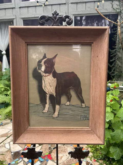 VINTAGE GLADYS EMERSON COOK 1947 BOSTON TERRIER DOG PRINT 13"x17" FRAMED VINTAGE GLADYS EMERSON COOK 1947 BOSTON TERRIER DOG PRINT 13"x17" FRAMED